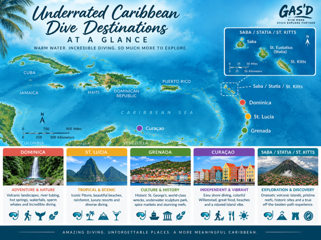 Underrated Caribbean dive destinations in Dominica, St. Lucia, Grenada, Curaçao, Saba, Statia and St. Kitts