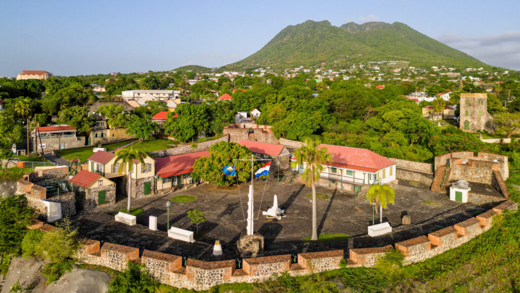 Fort Oranje in St. Eustatius, a historic Dutch Caribbean fortress overlooking Oranjestad and the island’s once-bustling trading harbor.