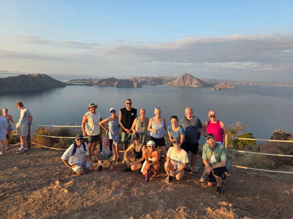 GAS Divers group standing at the Padar Island viewpoint in Komodo National Park